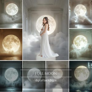 Glowing Full Moon Maternity Backdrops: Fine Art Photography Overlays (Digital Download)