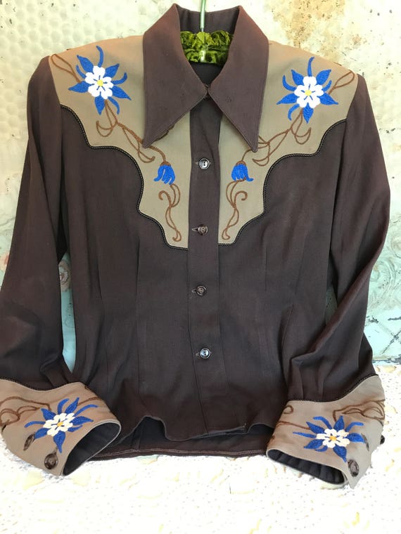 Vintage Western Shirt Women's Cowgirl Rodeo Embro