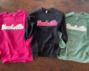 Nashville Chenille Patch Sweatshirt - Nashvegas Bachelorette Crewneck