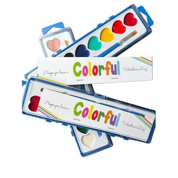 Valentine's Paints-Valentine's Party Favor--Class Valentines-Valentine Heart Water Color Paint