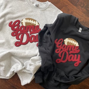 Game Day Chenille Sweatshirt-Football Crewneck-Women&#39;s Football Shirt-Game Day Chenille Patch-SEC Football crimson Alabama Roll Tide Shirt