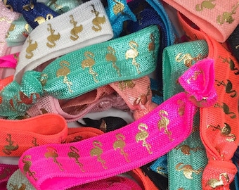 Flamingo Hair Ties: Fold Over Elastic, Beach Party Favors