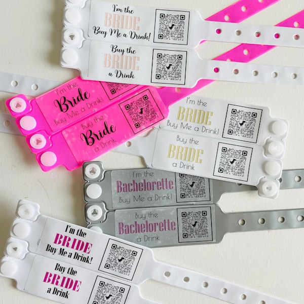 QR code armbands-Buy a drink for the bride wristbands-QR bachelorette wristband-Buy me a drink bachelorette party-QR code bracelet