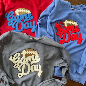 Game Day Chenille Sweatshirt-Football Crewneck-Women&#39;s Football Shirt-Game Day Chenille Patch-Tennessee Titans-SEC Football Ole Miss Ohio