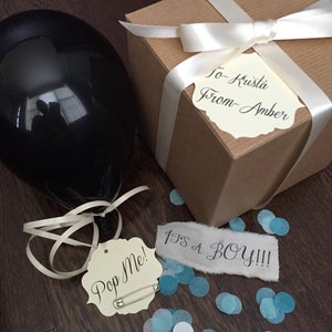 Black- Gender reveal- Pop the balloon to reveal your message- It's a Boy! It's a Girl!