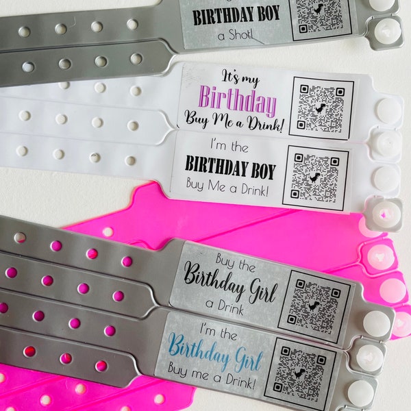 QR code armbands-Buy a drink for the birthday girl  wristbands-QR birthday wristband-Buy me a drink  party-QR code bracelet birthday boy