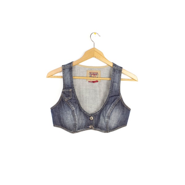 90s GUESS DENIM bralette crop top - vintage 1990s - stretch denim - cropped bustier - bikini bra top - womens jean halter tops