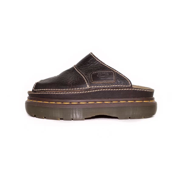 dr martens slip on sandals - vintage 90s - brown leather - made in england - slip ons - slides4 uk - 37 eu - womens 5 us