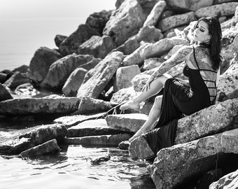 Callie Jane, black and white elegant on lake Michigan Print