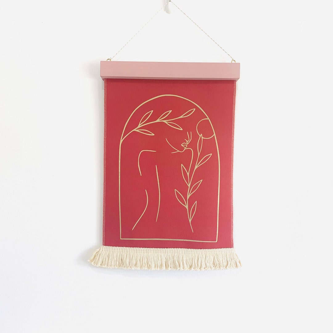 Minimalist Line Art Wall Banner, Contemporary Wall Hanging, Line Art