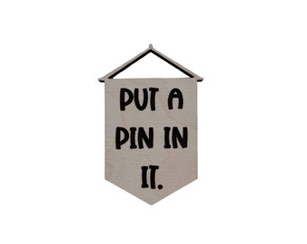 Banner shaped wood pin, eco friendly pin, enamel pin, natural wood pin, laser engraved button