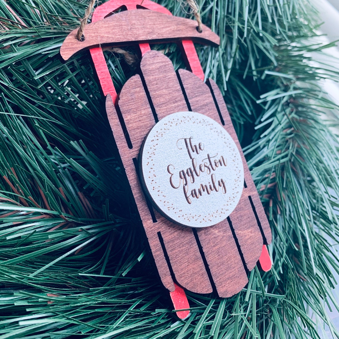 Vintage Sled Ornament Personalized Christmas Ornament Wood Etsy