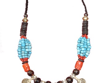 Moroccan Beaded Necklace with Old Coins.