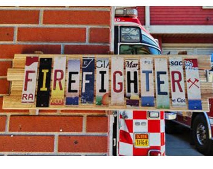 FIREFIGHTER Cut License Plate Strip Sign