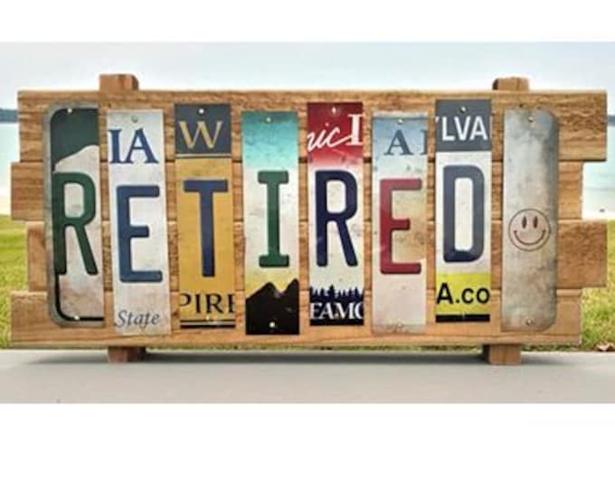 Retired Cut License Plate Strip sign