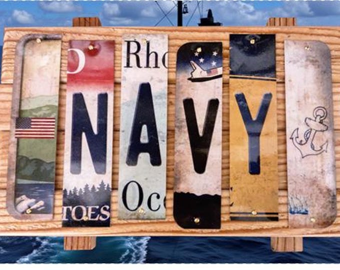 Navy Cut License Plate Strip Sign