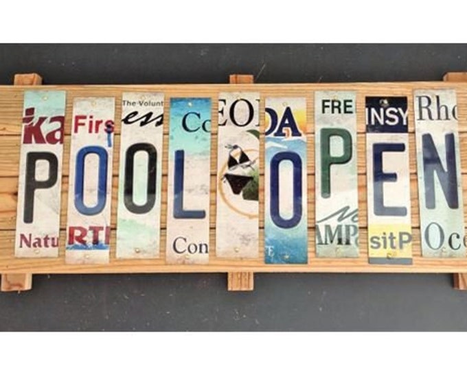 Pool Open Cut License Plate Strip sign