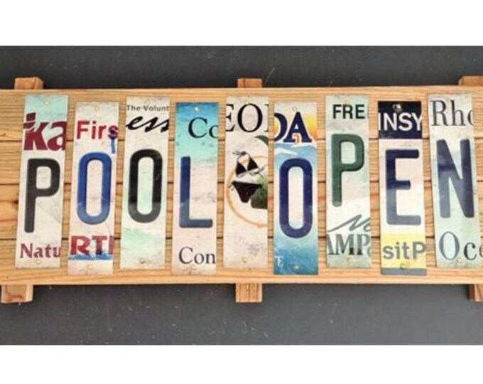 Pool Open Cut License Plate Strip sign