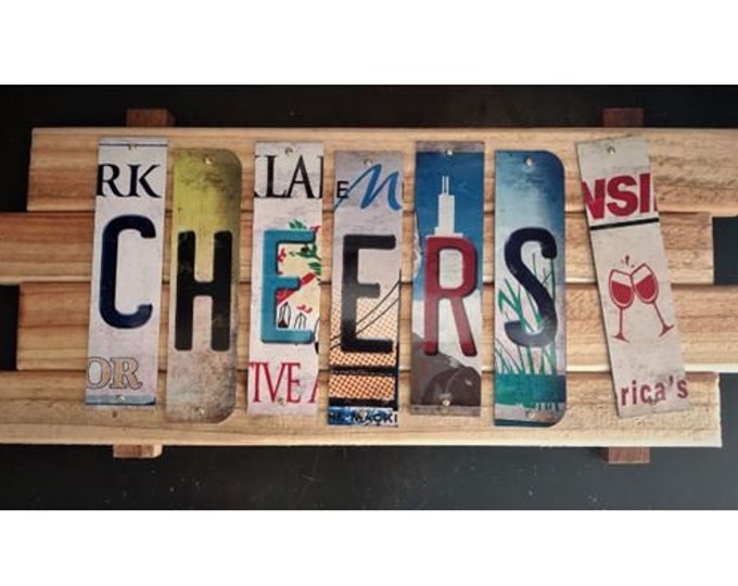 Cheers Cut License Plate Strip sign