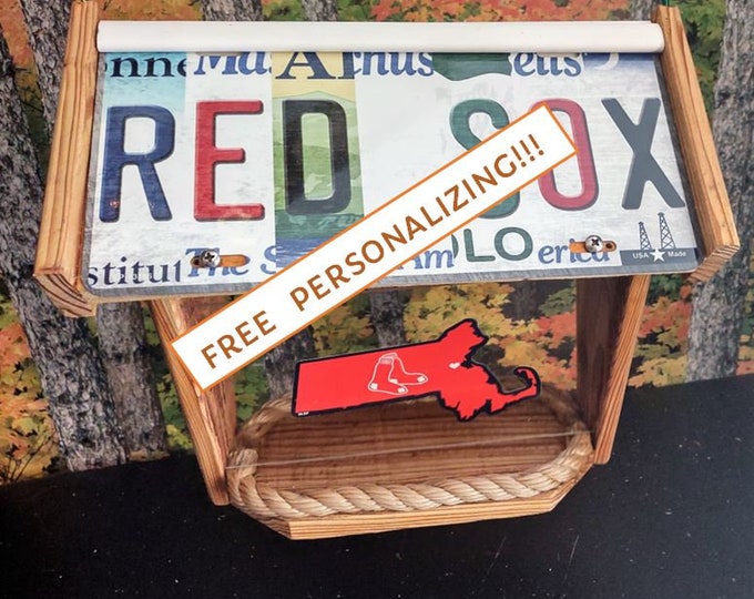 Red Sox Strip License Plate Deluxe Cedar Two-Sided Bird Feeder