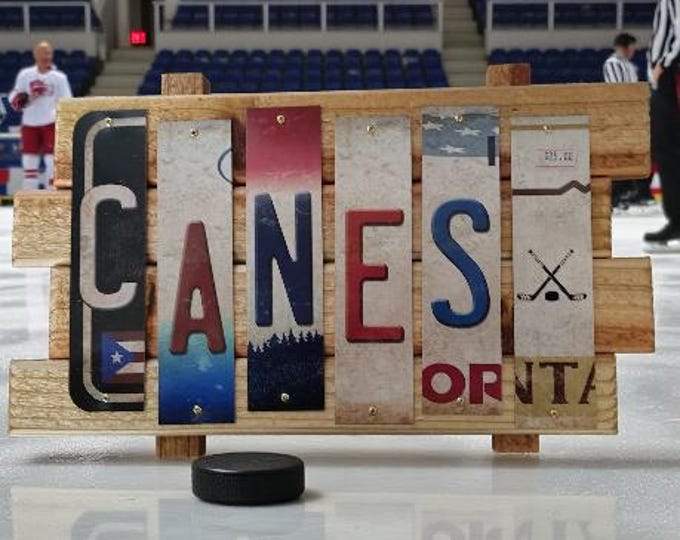 Cains (Carolina Hurricanes) Cut License Plate Strip Sign