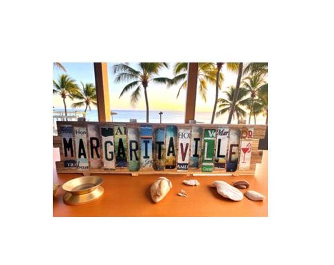 Margaritaville Cut License Plate Strip sign