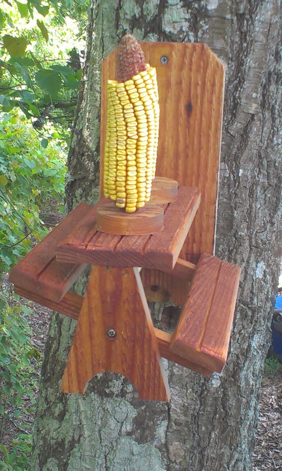 squirrel feeder cedar picnic table with dual corn holders