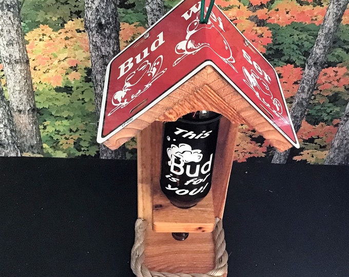 Beer Bottle Cedar Bird Feeder