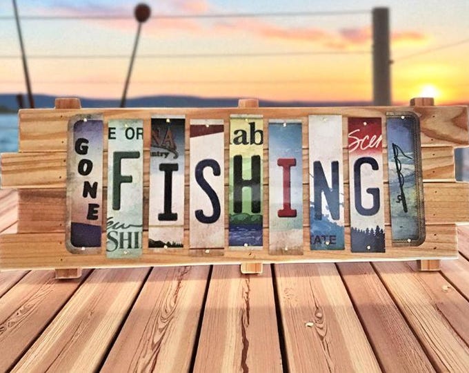 Gone Fishing Cut License Plate Strip sign