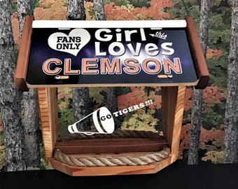 Girl Loves Clemson Deluxe Cedar Two Sided Bird Feeder