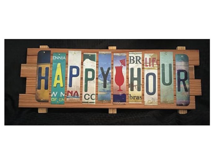 Happy Hour Cut License Plate Strip sign