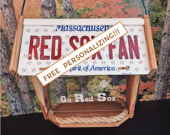 Boston Red Sox Fan License Plate Deluxe Cedar Two-Sided Bird Feeder