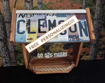 CLEMSON Strip License Plate Deluxe Cedar Two-Sided Bird Feeder