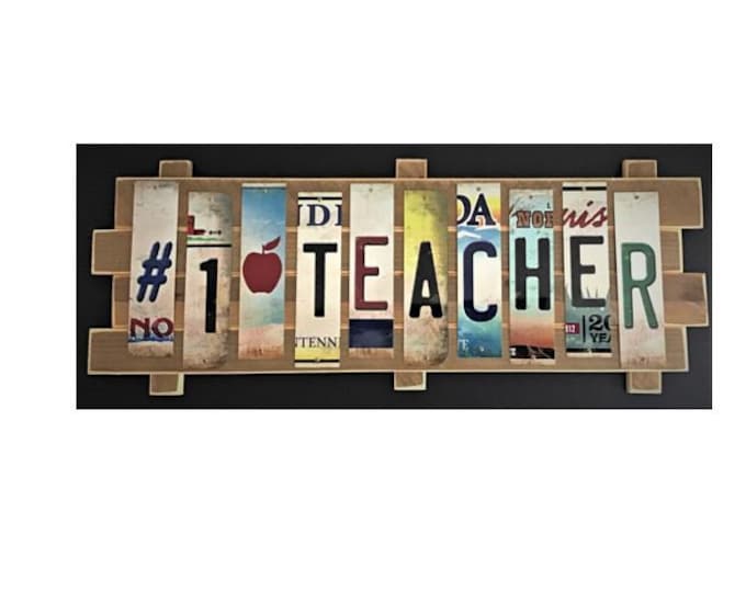 Teacher Cut License Plate Strip sign