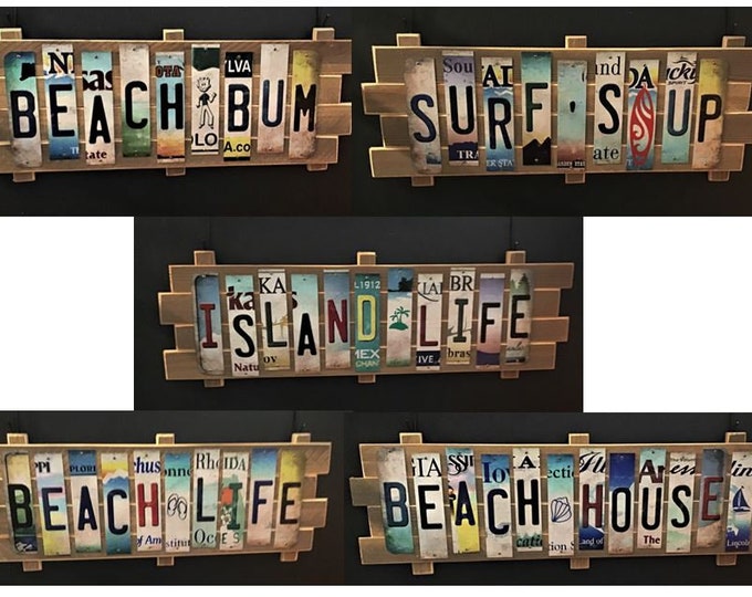 Beach Theme Cut License Plate Strip Signs