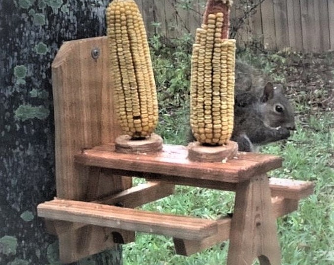 Squirrel Feeder Cedar Picnic Table with Dual Corn Holders