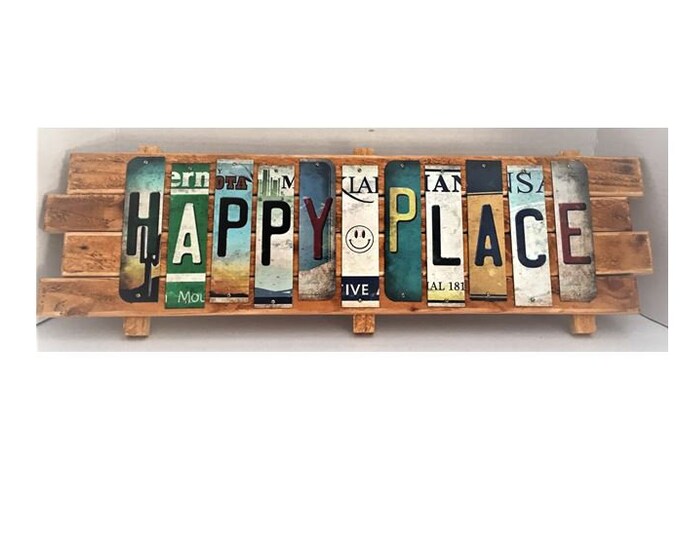 Happy Place Cut License Plate Strip sign