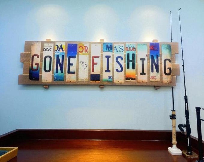 Gone Fishing Cut License Plate Strip sign