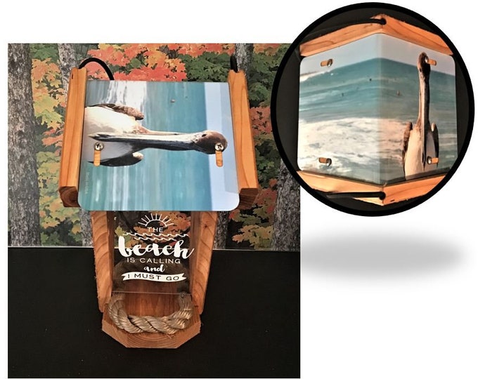 Pelican (The Beach is Calling) two sided cedar bird feeder