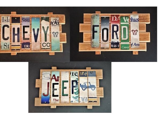 Chevy Ford Jeep Cut License Plate Strip Sign