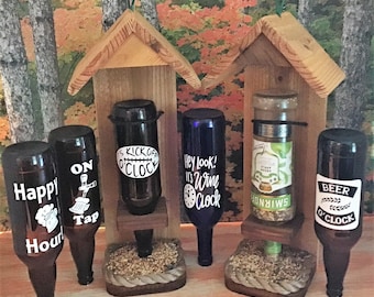 Beer & Blue Wine Bottle Cedar Bird Feeder