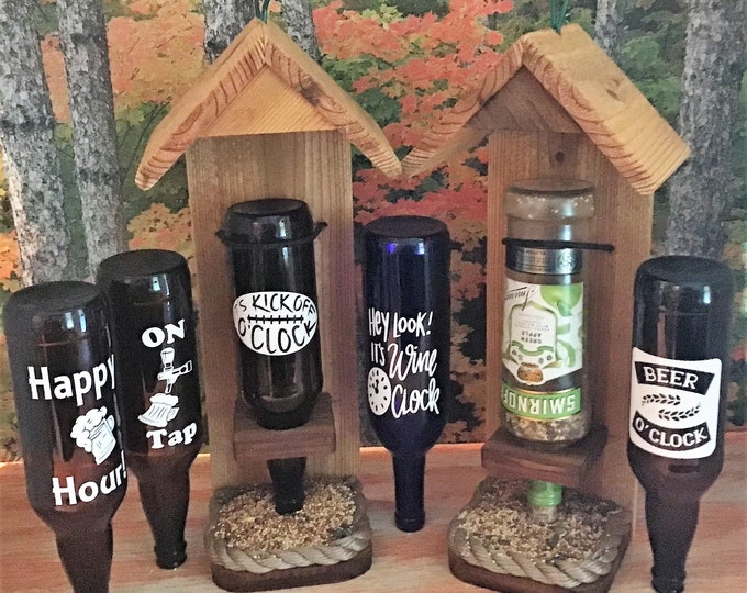 Beer & Blue Wine Bottle Cedar Bird Feeder