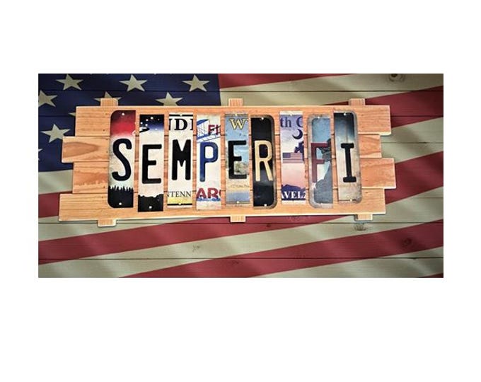 Semper Fi Cut License Plate Strip sign