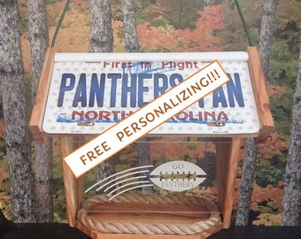 Carolina Panthers Fan Strip License Plate Deluxe Cedar Two-Sided Bird Feeder