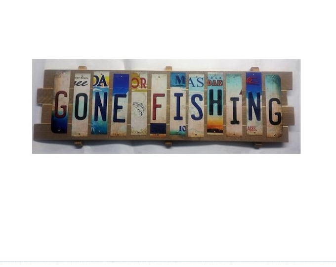 Gone Fishing Cut License Plate Strip sign