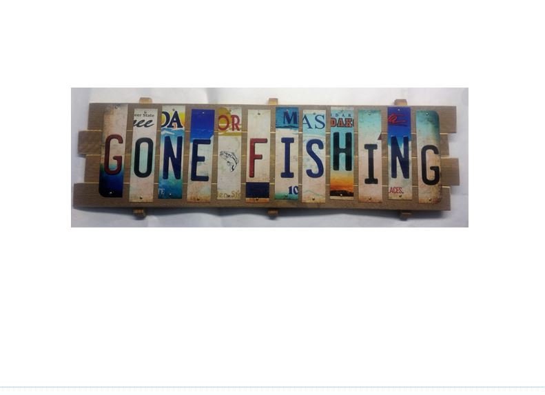 Gone Fishing Cut License Plate Strip Sign 