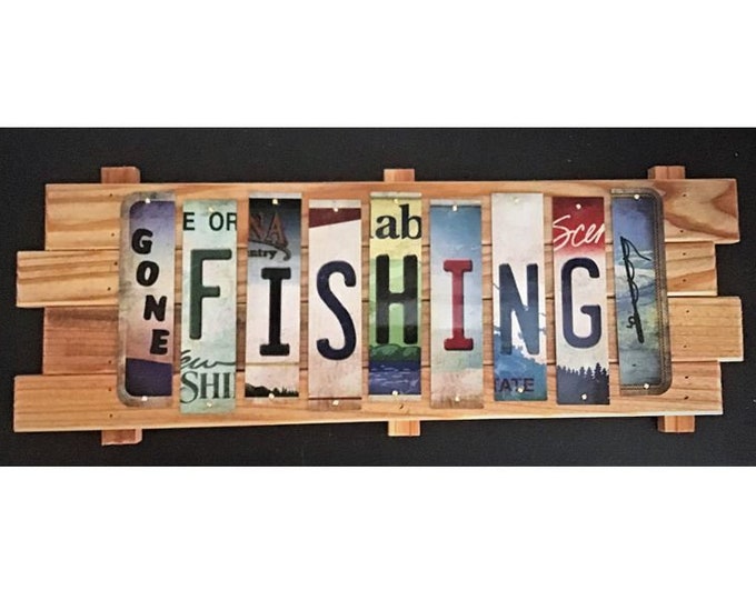 Gone Fishing Cut License Plate Strip sign