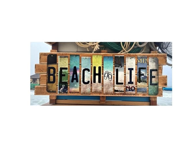 Beach Life Cut License Plate Strip sign