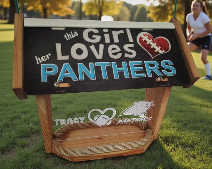 Girl Loves Panthers Deluxe two-sided cedar bird feeder