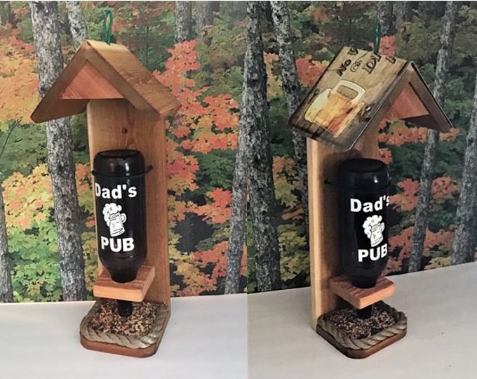 Dad's Beer Bottle Cedar Bird Feeder